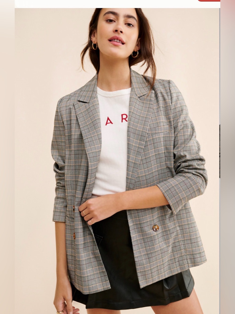 Hutch Anthropologie Gray Plaid Double Breasted Longline Blazer s